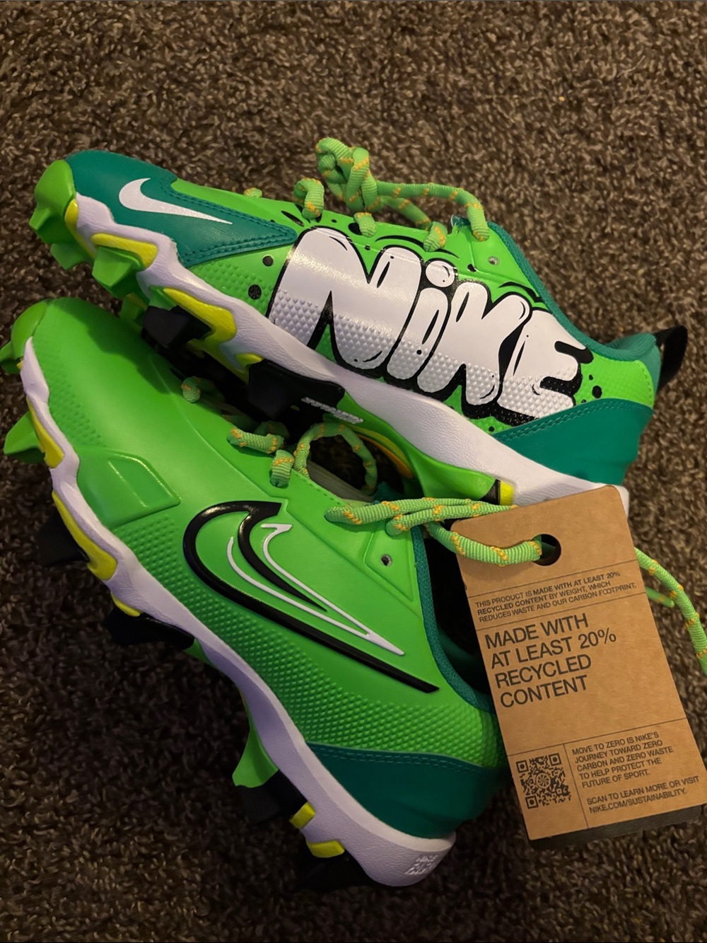 Nike Kids Neon Green and White Sports Cleats